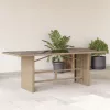 Bézs polyrattan üveglapos kerti asztal 190 x 80 x 75 cm