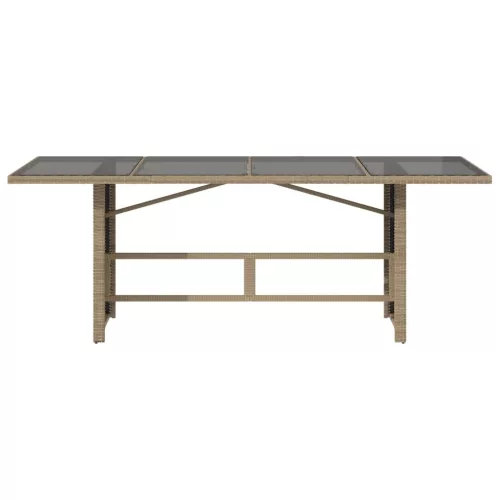 Bézs polyrattan üveglapos kerti asztal 190 x 80 x 75 cm