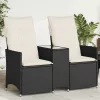2 személyes fekete polyrattan dönthető kerti kanapé asztallal