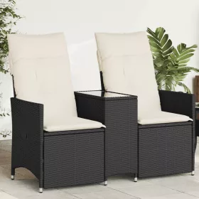   2 személyes fekete polyrattan dönthető kerti kanapé asztallal