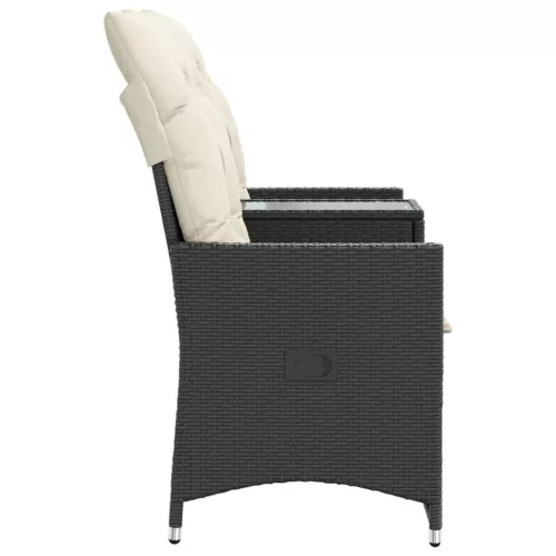 2 személyes fekete polyrattan dönthető kerti kanapé asztallal