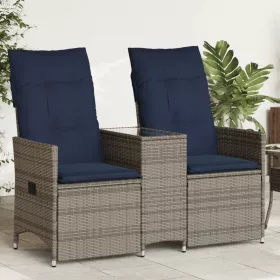   Kétszemélyes dönthető kerti kanapé asztallal, szürke polyrattan