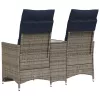 Kétszemélyes dönthető kerti kanapé asztallal, szürke polyrattan