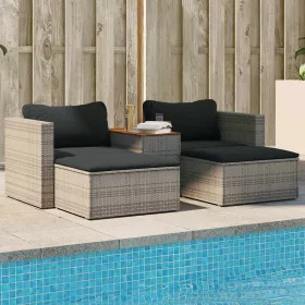   5 részes szürke polyrattan akácfa kerti ülőgarnitúra párnákkal