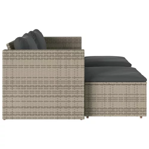 5 részes szürke polyrattan akácfa kerti ülőgarnitúra párnákkal