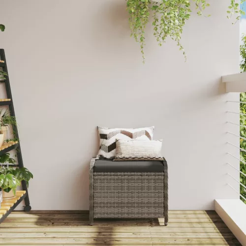 Szürke polyrattan kerti szék párnával 58 x 46 x 46 cm