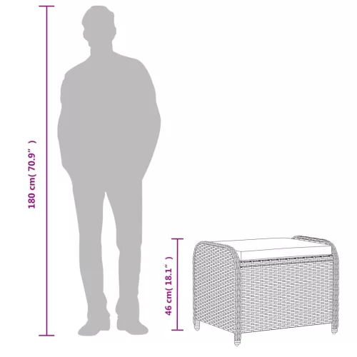 Szürke polyrattan kerti szék párnával 58 x 46 x 46 cm