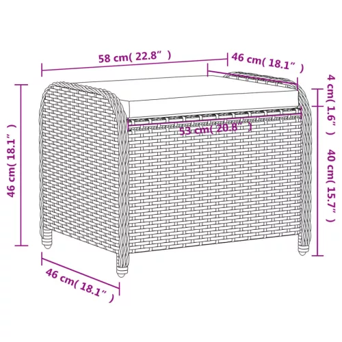 Barna polyrattan kerti szék párnával 58 x 46 x 46 cm