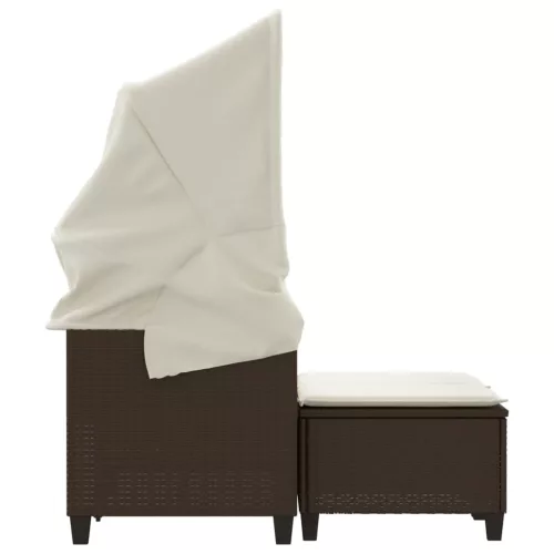 2 személyes barna polyrattan kerti kanapé baldachinnal/székkel