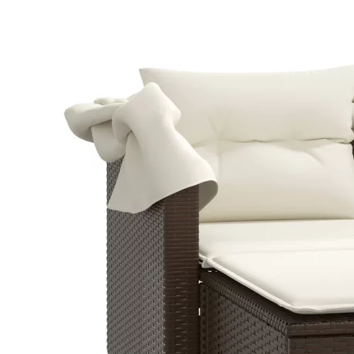 2 személyes barna polyrattan kerti kanapé baldachinnal/székkel