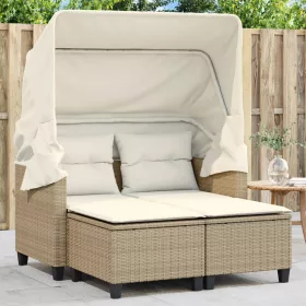  2 személyes bézs polyrattan kerti kanapé baldachinnal/székkel