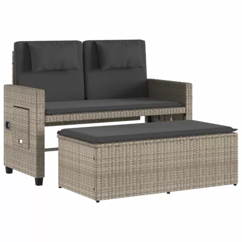 Világosszürke polyrattan dönthető kerti pad párnával