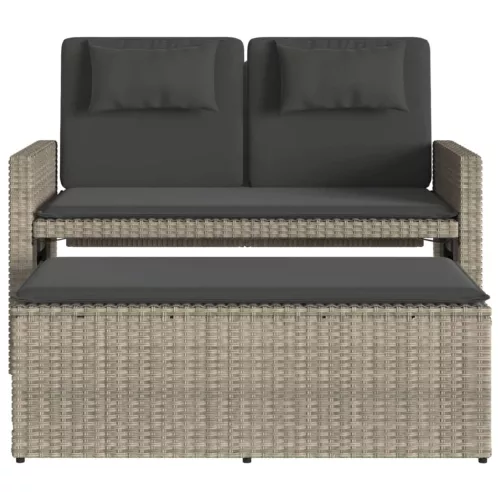 Világosszürke polyrattan dönthető kerti pad párnával