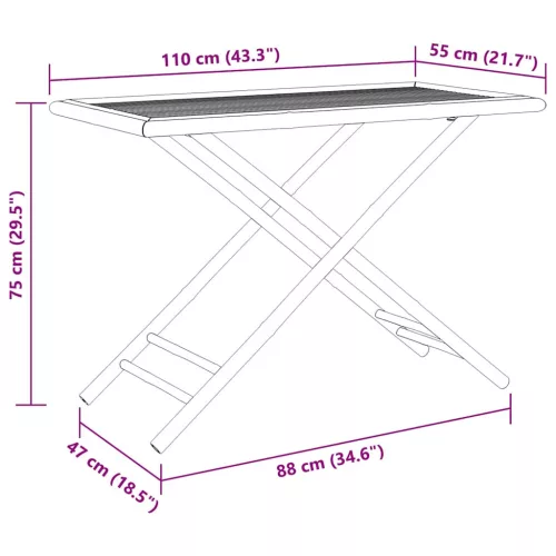 Összecsukható bambusz kerti asztal 110x55x75 cm
