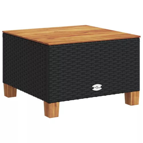 Fekete polyrattan és akácfa kerti asztal 55 x 55 x 36 cm