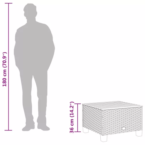 Fekete polyrattan és akácfa kerti asztal 55 x 55 x 36 cm