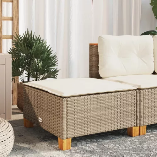 Szürke polyrattan kerti ülőke párnával 63,5 x 56 x 32 cm