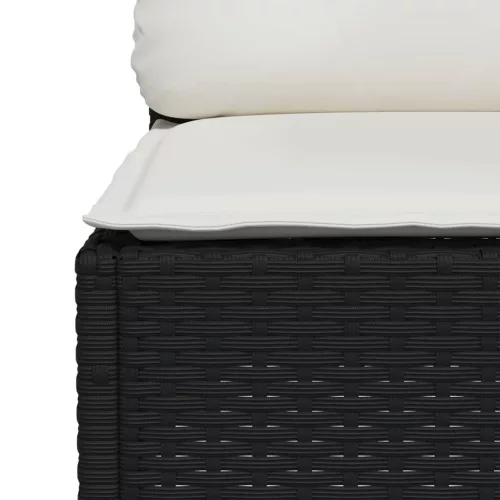 Fekete 3 személyes polyrattan kerti kanapé párnákkal