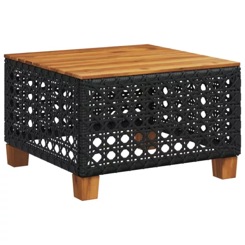 Fekete polyrattan és akácfa kerti asztal 55 x 55 x 36 cm