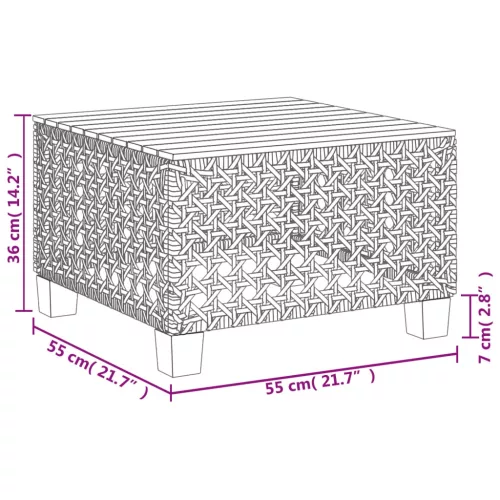 Fekete polyrattan és akácfa kerti asztal 55 x 55 x 36 cm