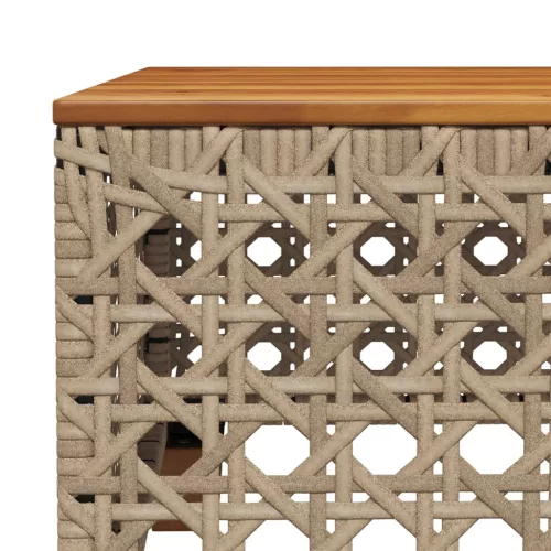 Bézs polyrattan és akácfa kerti asztal 55 x 55 x 36 cm