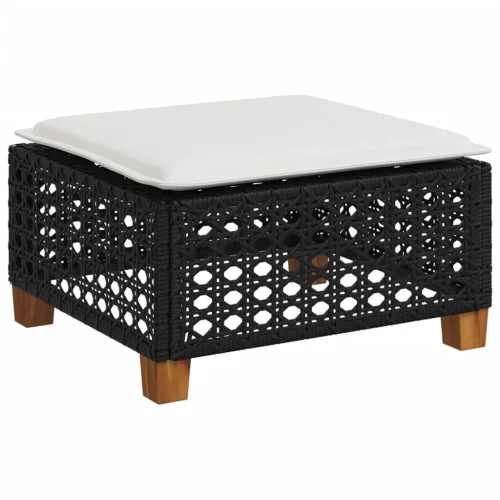 Fekete polyrattan kerti szék párnával 63,5 x 56 x 32 cm