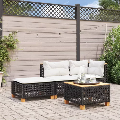 Fekete polyrattan kerti szék párnával 63,5 x 56 x 32 cm