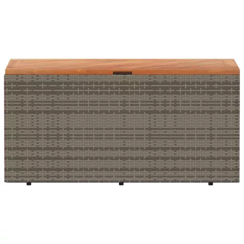 Szürke polyrattan és akácfa kerti tárolóláda 110 x 50 x 54 cm