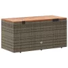 Szürke polyrattan és akácfa kerti tárolóláda 110 x 50 x 54 cm