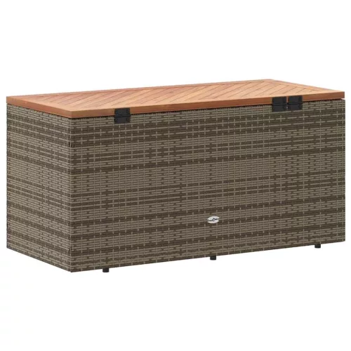Szürke polyrattan és akácfa kerti tárolóláda 110 x 50 x 54 cm