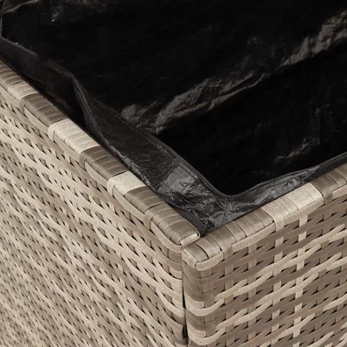 Szürke polyrattan és akácfa kerti tárolóláda 110 x 50 x 54 cm