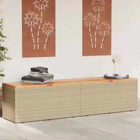   Bézs polyrattan és akácfa kerti tárolóláda 220 x 50 x 54 cm