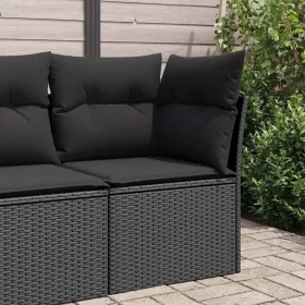 Fekete polyrattan kerti sarokkanapé párnákkal