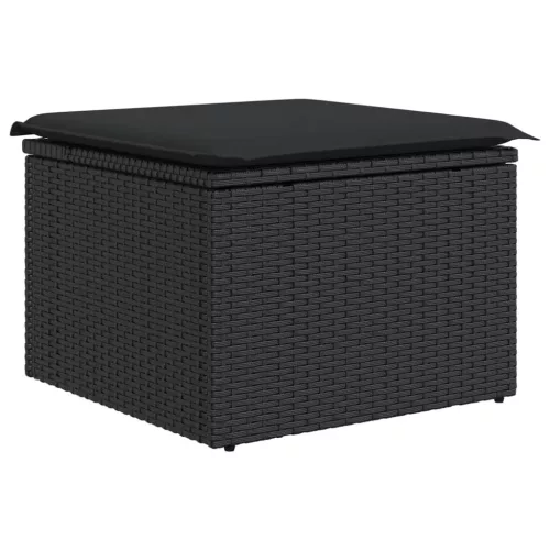 Fekete polyrattan kerti ülőke párnával 55 x 55 x 37 cm