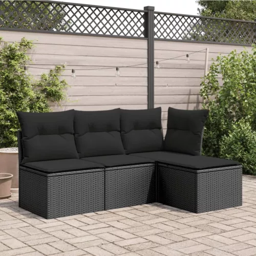 Fekete polyrattan kerti ülőke párnával 55 x 55 x 37 cm