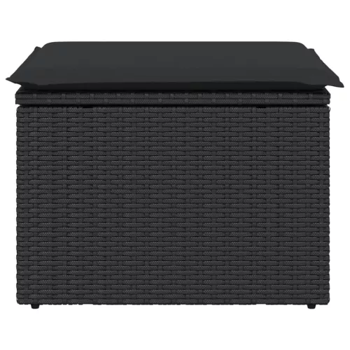 Fekete polyrattan kerti ülőke párnával 55 x 55 x 37 cm