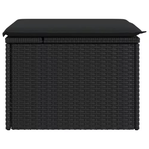 Fekete polyrattan kerti ülőke párnával 55 x 55 x 37 cm
