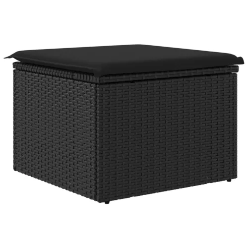 Fekete polyrattan kerti ülőke párnával 55 x 55 x 37 cm