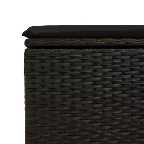 Fekete polyrattan kerti ülőke párnával 55 x 55 x 37 cm