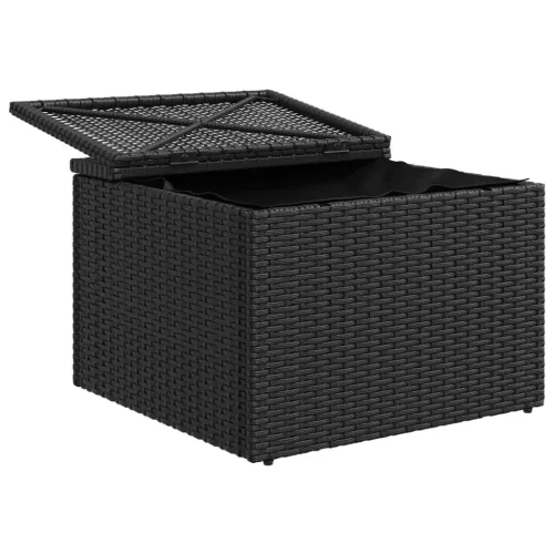 Fekete polyrattan kerti ülőke párnával 55 x 55 x 37 cm