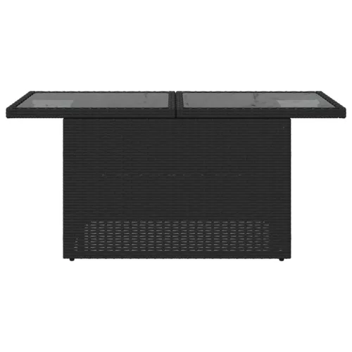 Fekete polyrattan üveglapos kerti asztal 100 x 55 x 73 cm