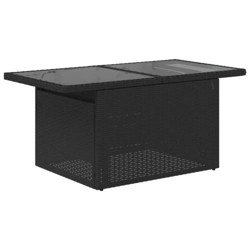Fekete polyrattan üveglapos kerti asztal 100 x 55 x 73 cm