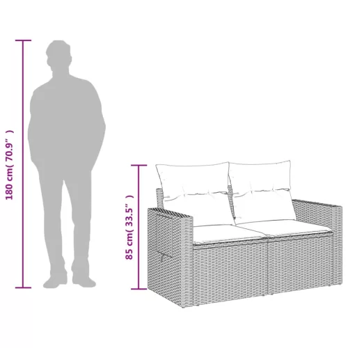 2 személyes fekete polyrattan kerti kanapé párnával