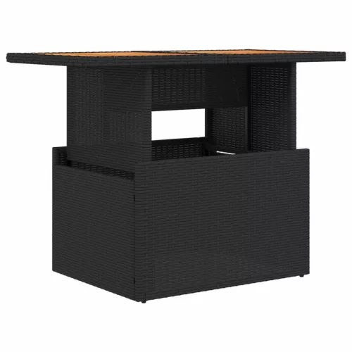 Fekete polyrattan és akácfa kerti asztal 100 x 55 x 73 cm