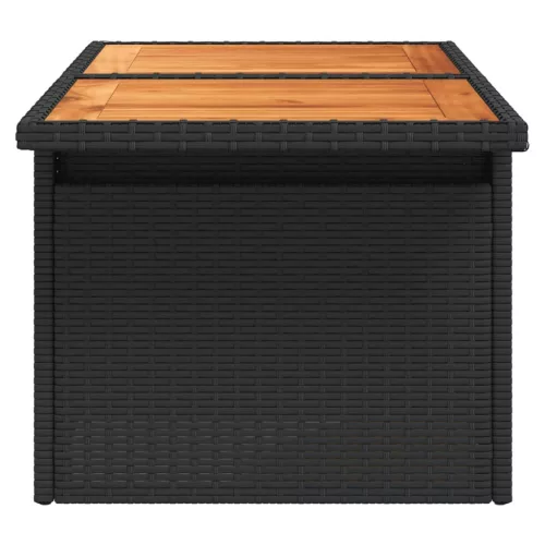 Fekete polyrattan és akácfa kerti asztal 100 x 55 x 73 cm