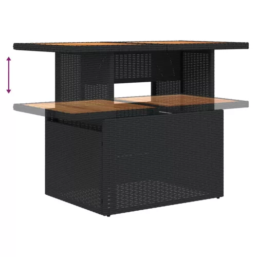 Fekete polyrattan és akácfa kerti asztal 100 x 55 x 73 cm