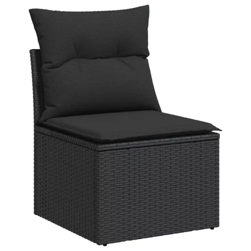 Fekete polyrattan kerti szék karfa nélkül párnákkal