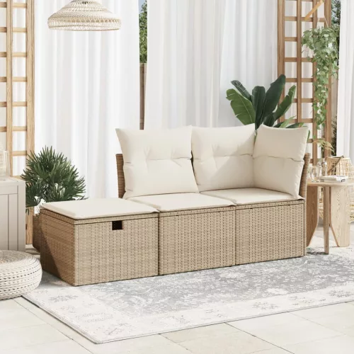 Bézs polyrattan kerti szék párnával 55 x 55 x 37 cm