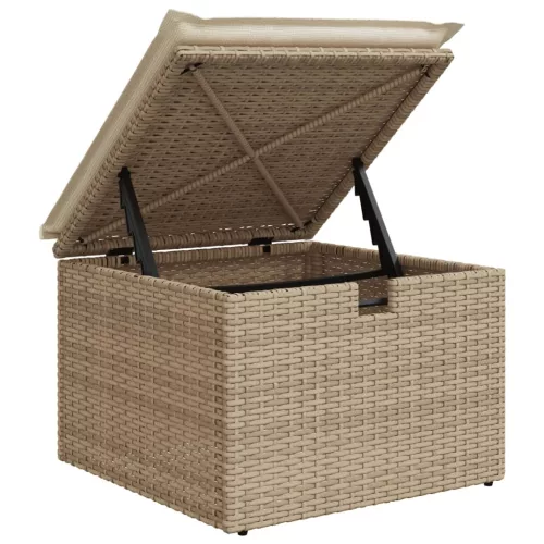 Bézs polyrattan kerti szék párnával 55 x 55 x 37 cm