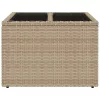 Bézs polyrattan üveglapos kerti asztal 55 x 55 x 37 cm